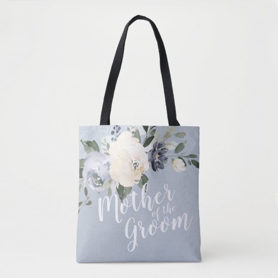 Personalized dusty blue floral mother of the groom tote bag
