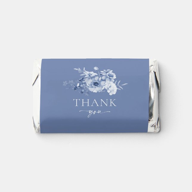 Personalized Dusty Blue Floral Wedding Hershey's Miniatures (Front)