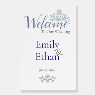 Personalized Dusty Blue Floral Welcome Sign