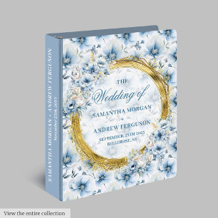 Personalized Dusty Blue Glitter Oval Wedding Album 3 Ring Binder