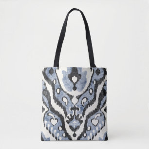 Personalized dusty blue Ikat Pattern Bridesmaid Tote Bag