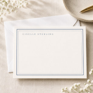 Personalized Dusty Blue Ivory Double Border Note Card