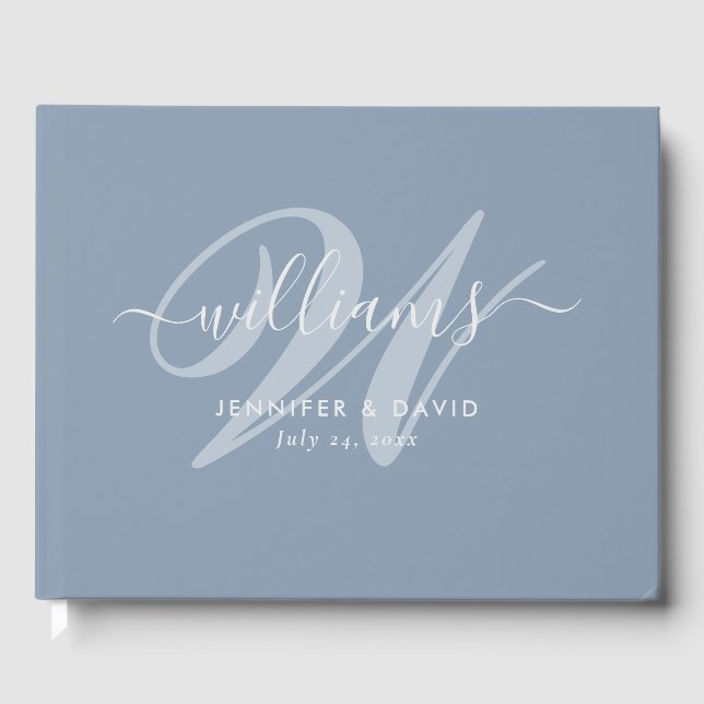 Personalized Dusty Blue Monogram Wedding Guest Book (Front)