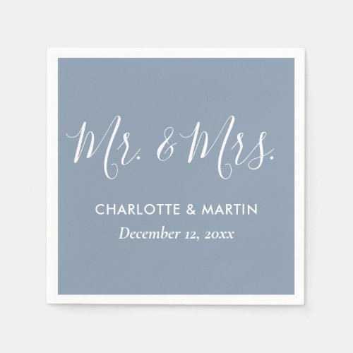 Personalized Dusty Blue Mr and Mrs Wedding Napkins