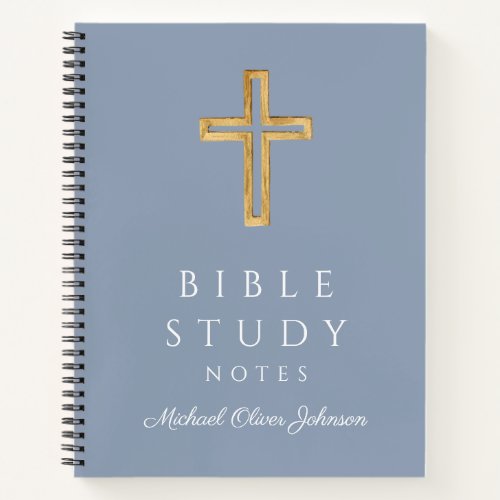 Personalized Dusty Blue Religious Cross Notebook