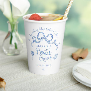 Personalized Dusty Blue Retro Bridal Shower Paper Cups