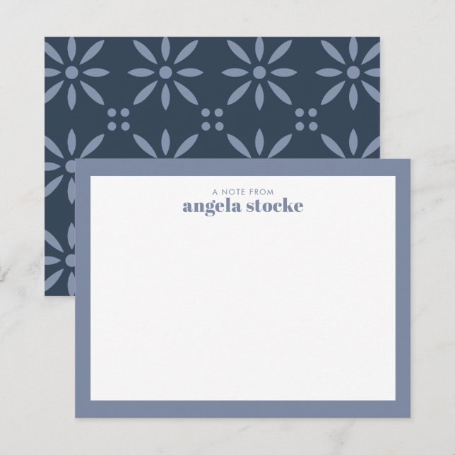 Personalized Dusty Blue Retro Flower Note Card (Front/Back)