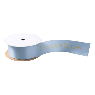 Personalized Dusty Blue Ribbon with Gold Name Text