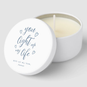 Personalized Dusty Blue Script Romantic Valentine Mini Candle Favors