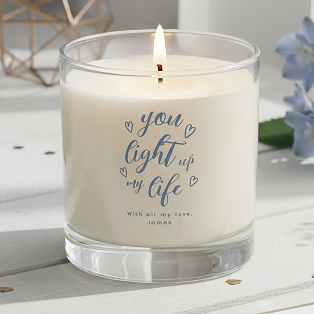 Personalized Dusty Blue Script Romantic Valentine Scented Candle (Creator Uploaded)