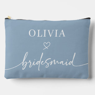 Personalized Dusty Blue Scripted Bridesmaid Gift Accessory Pouch