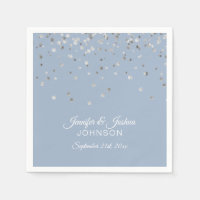 Personalized Dusty BLUE Silver Confetti Wedding Napkin