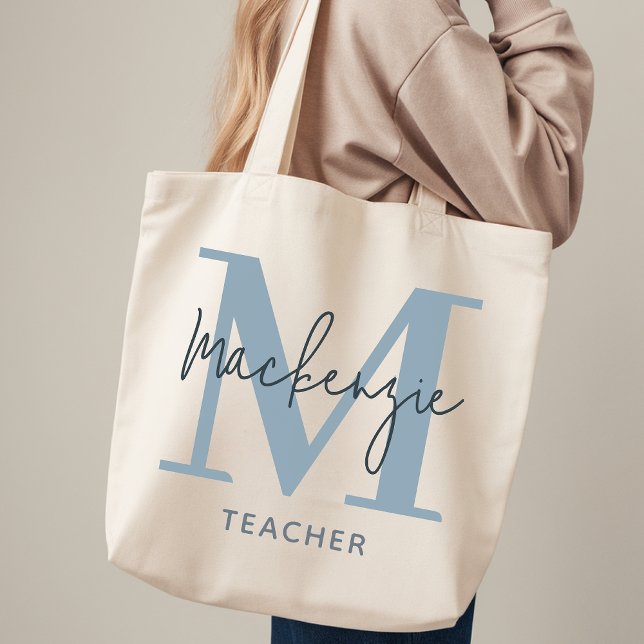 Personalized Dusty Blue Tote Bag Gift for Teachers (Personalized Tote Bag for Couples Anniversary Gift, Teachers, Students, Employees or Coworkers)