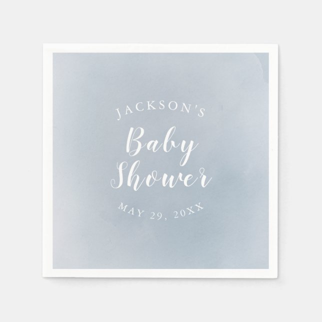 Personalized Dusty Blue Watercolor Baby Shower Napkins (Front)