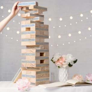 Personalized Dusty Blue Wedding Game Topple Tower