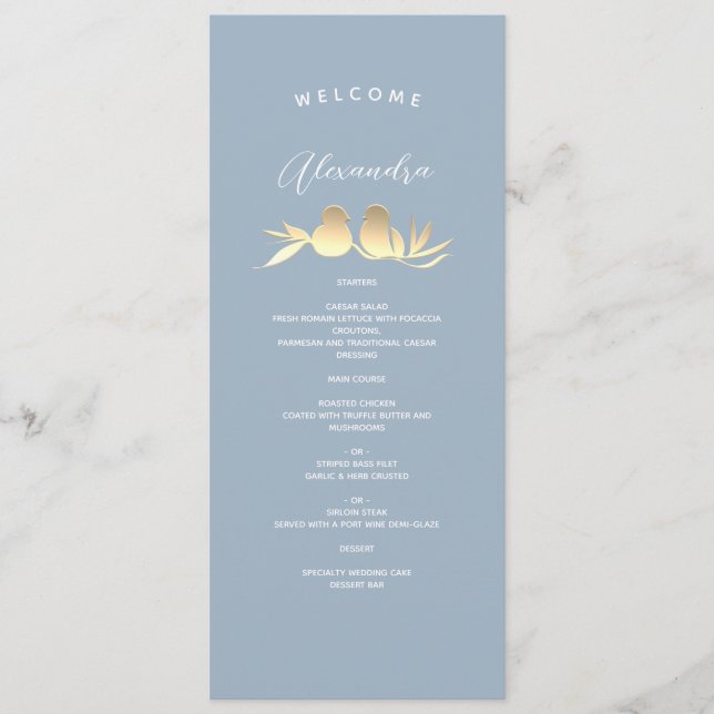 Personalized Dusty Blue Wedding Menu (Front)