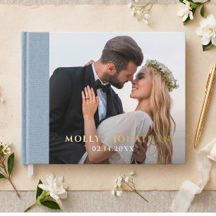Personalized Dusty Blue Wedding Photo Keepsake Foil Guest Book