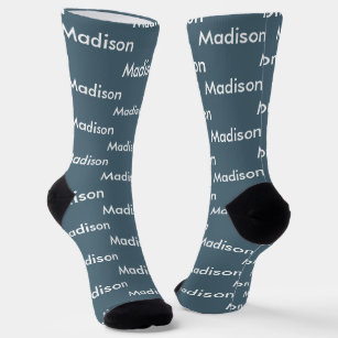 Personalized Dusty Blue White Name Pattern Socks