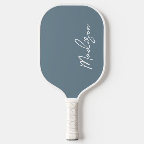 Personalized Dusty Blue White Script Name Pickleball Paddle