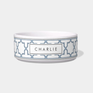 Personalized Dusty Blue & White Star Pattern Bowl