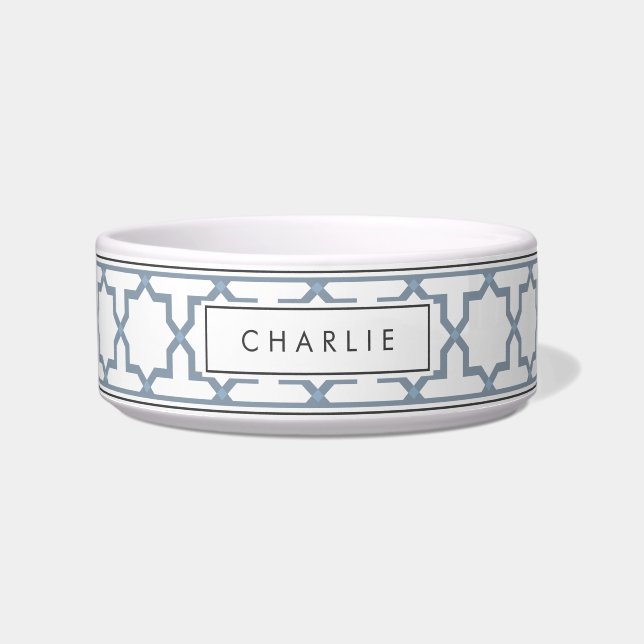 Personalized Dusty Blue & White Star Pattern Bowl (Front)