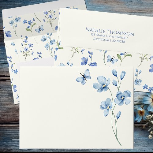 Personalized Dusty Blue Wildflower Bridal Shower Envelope