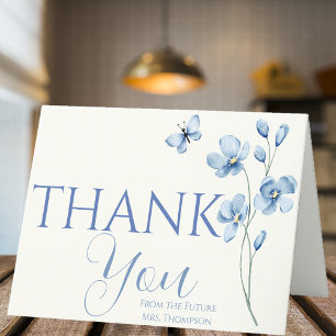 Personalized Dusty Blue Wildflower Bridal Shower Letterpress Thank You Card