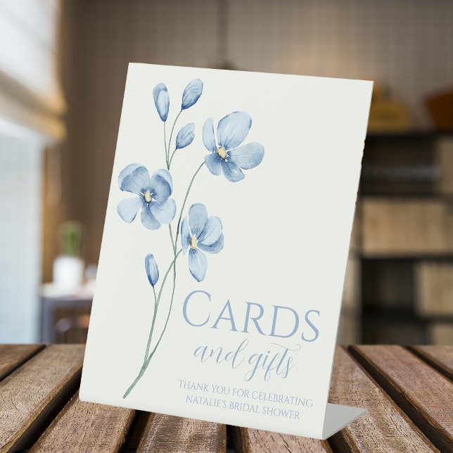 Personalized Dusty Blue Wildflower Bridal Shower Pedestal Sign (Creator Uploaded)