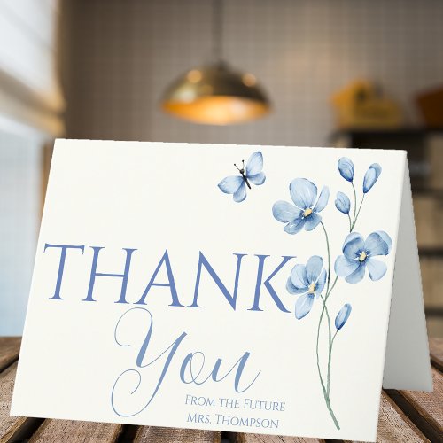 Personalized Dusty Blue Wildflower Bridal Shower Thank You Card