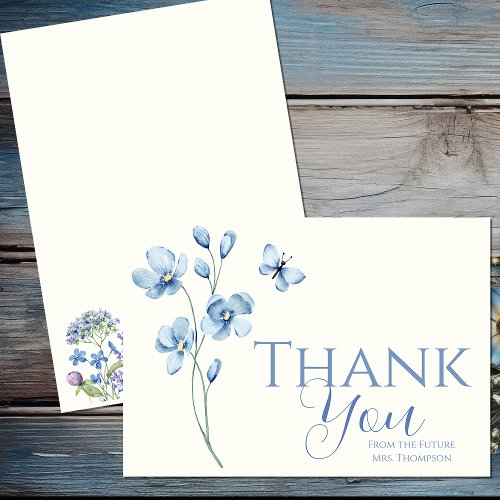 Personalized Dusty Blue Wildflower Bridal Shower Thank You Card