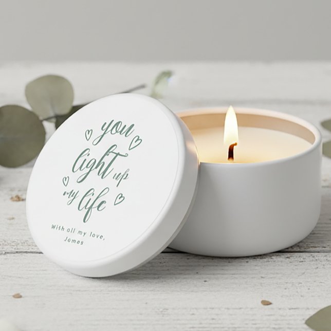 Personalized Dusty Green Script Romantic Valentine Mini Candle Favors (Creator Uploaded)