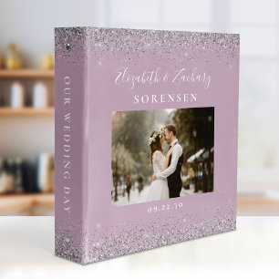 Personalized Dusty Lilac Silver Glitter Photo 3 Ring Binder