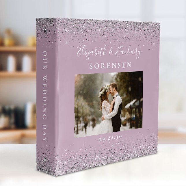 Personalized Dusty Lilac Silver Glitter Photo 3 Ring Binder (Creator Uploaded)