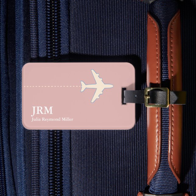 Personalized Dusty Pink Airplane Travelers Luggage Tag (Front Insitu 4)