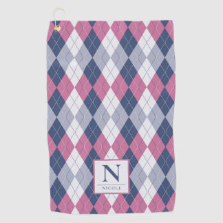 Personalized Dusty Pink & Slate Blue Navy Argyle Golf Towel