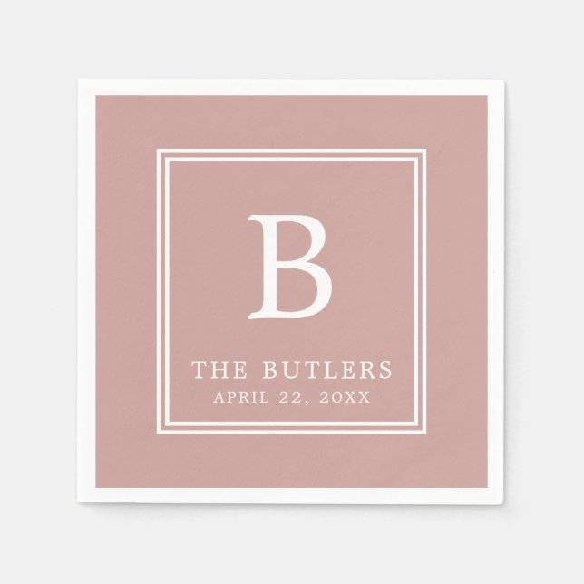 Personalized Dusty Rose/Blush Wedding Paper Napkin (Front)