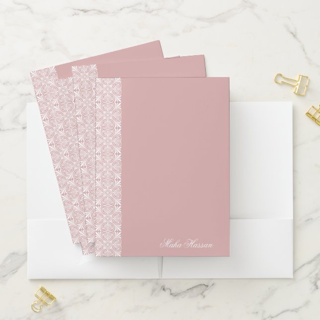 Personalized Dusty Rose Geometric Floral Print  Pocket Folder (In Situ)