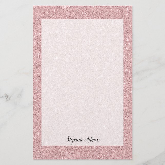 Personalized Dusty Rose Glitter Stationery (Front)