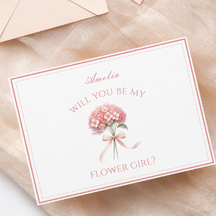 Personalized Dusty Rose Hydrangea Bow Flower Girl Card