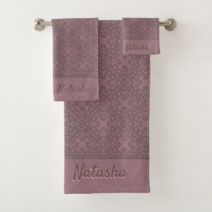 Personalized Dusty Rose Pattern Bath Towel Set