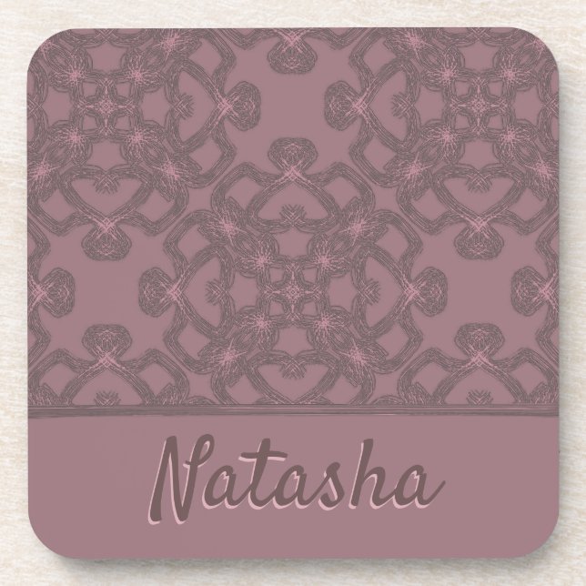 Personalized Dusty Rose Pattern Beverage Coaster (Front)
