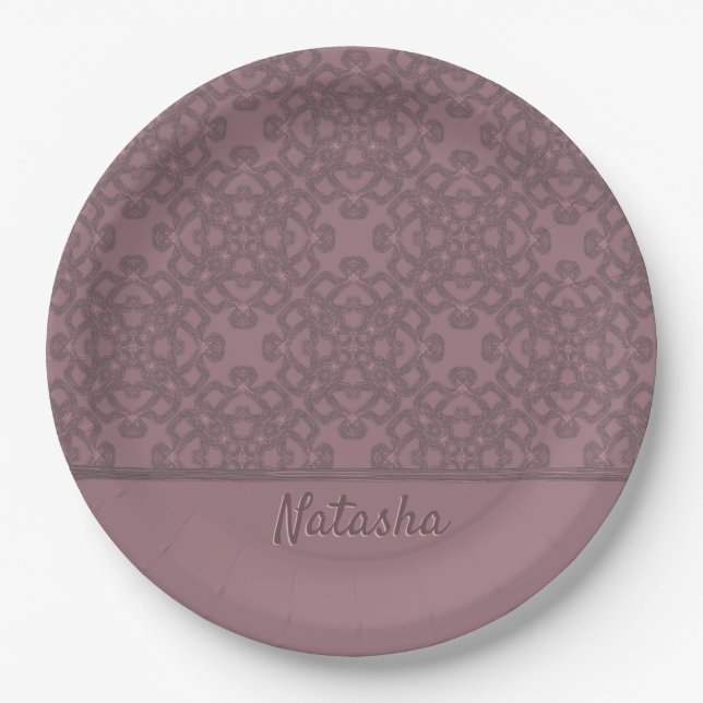 Personalized Dusty Rose Pattern Paper Plates (Front)