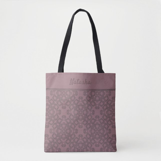 Personalized Dusty Rose Pattern Tote Bag (Front)