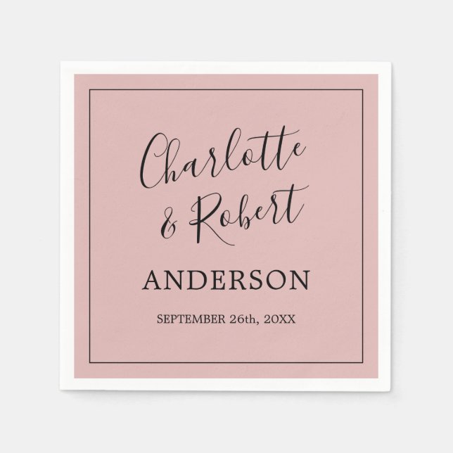 Personalized Dusty Rose Pink Black Wedding Napkins (Front)