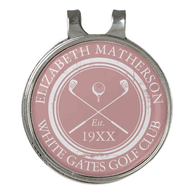 Personalized Dusty Rose Pink Golf Club Name Golf Hat Clip (Front)