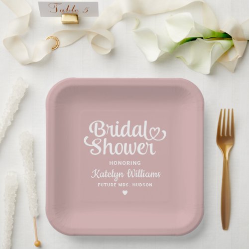 Personalized Dusty Rose Wedding Bridal Shower Paper Plates