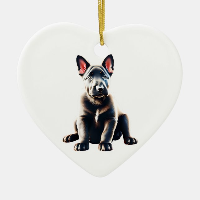 Personalized Dutch Shepherd Puppy Ceramic Ornament (Front)