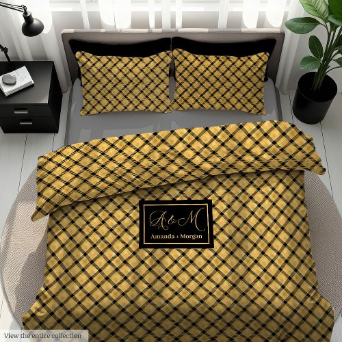 Personalized Duvet Cover Black Gold Wedding Gift
