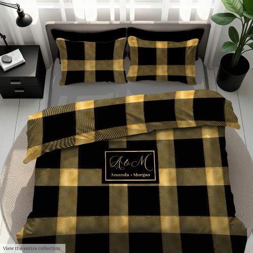 Personalized Duvet Cover Modern Black Gold Art