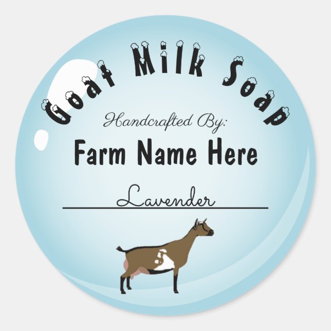 Personalized Dwarf Goat Milk Soap Blue Bubble Classic Round Sticker (Front)